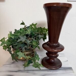 Vintage Hand-Turned Solid Wood Vase Mid-Century Modern Walnut